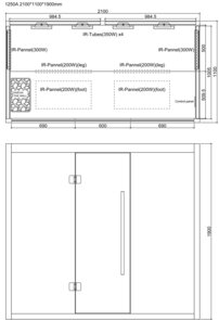 AWT infrasauna E1250A-IR Hemlock  , pec Harvia TheWall 6kW, 210x110