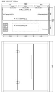 AWT infrasauna E1250B-IR Hemlock , pec Harvia TheWall 6kW, 180x110